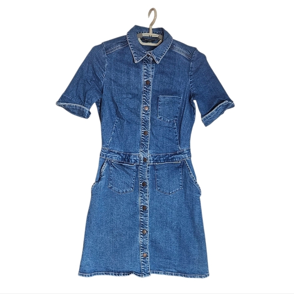 Zara Trafaluc Collection Stretch Denim Button-down Mini Dress sz XS
